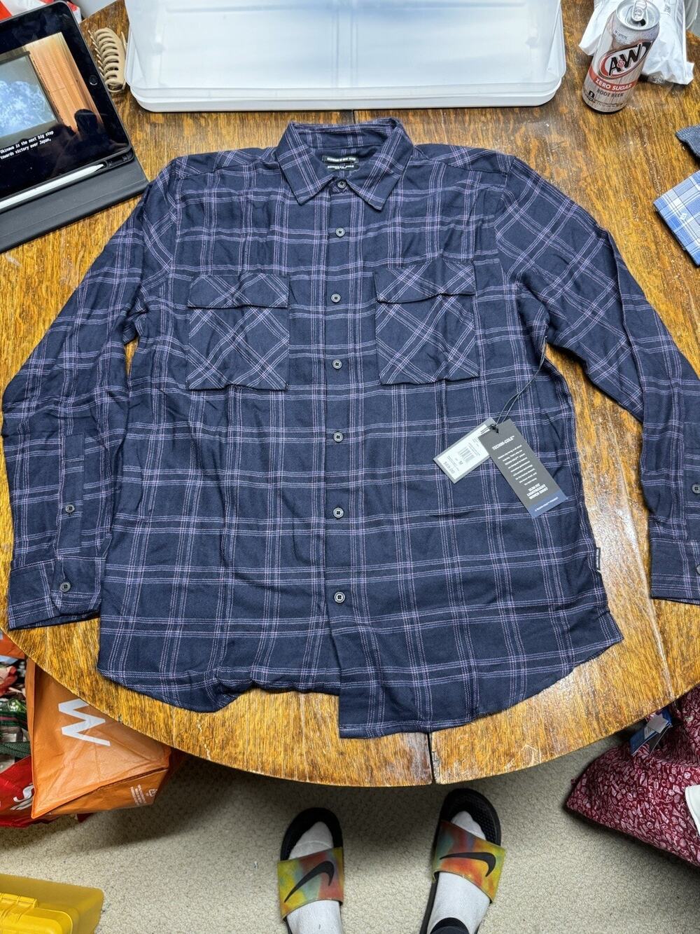 Kenneth Cole Woven Shirt Men's MediumGray Plaid Long Sleeve Slim Fit Button Down